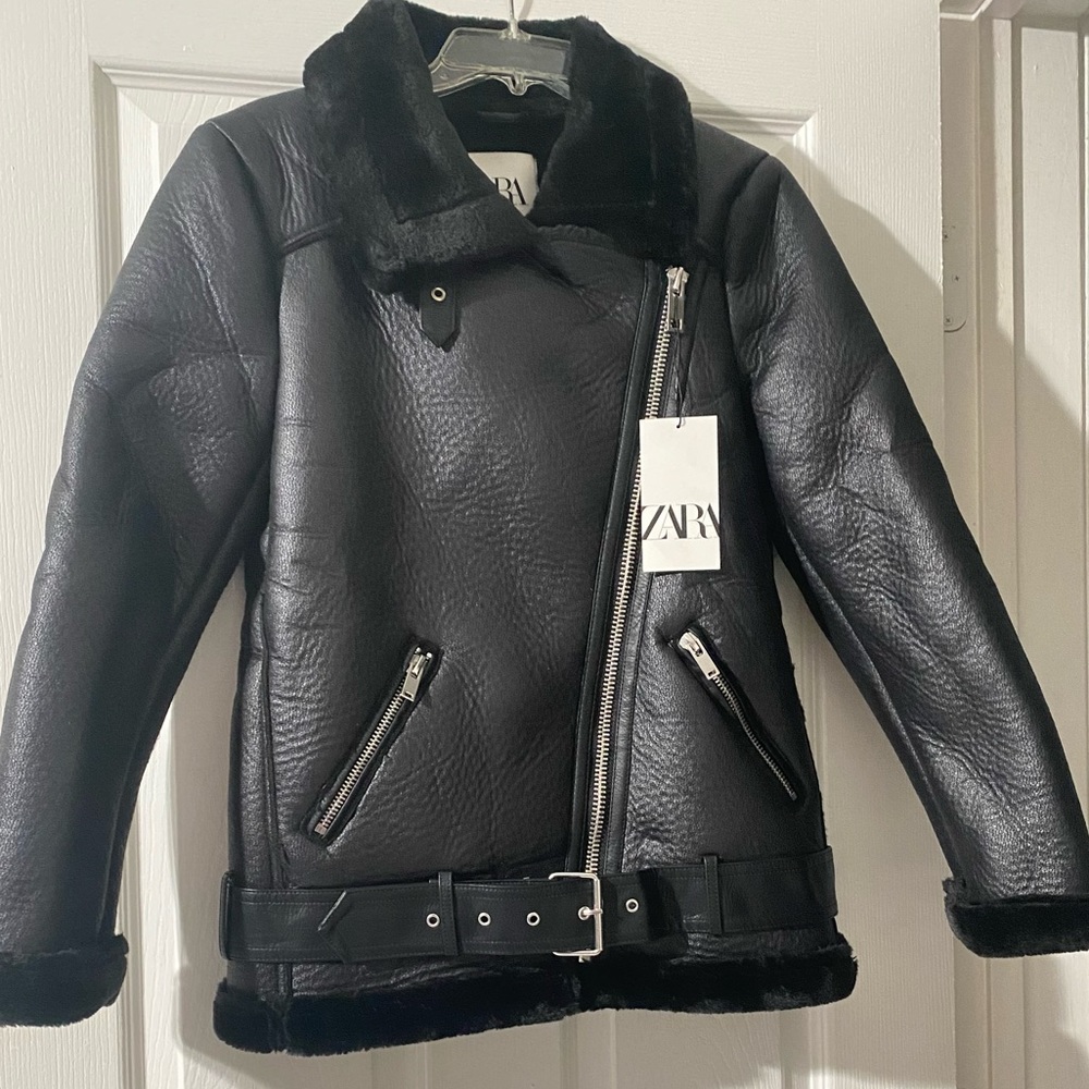 @@@ZARA@@@Zara Biker Belted Double-Faced Jacket.